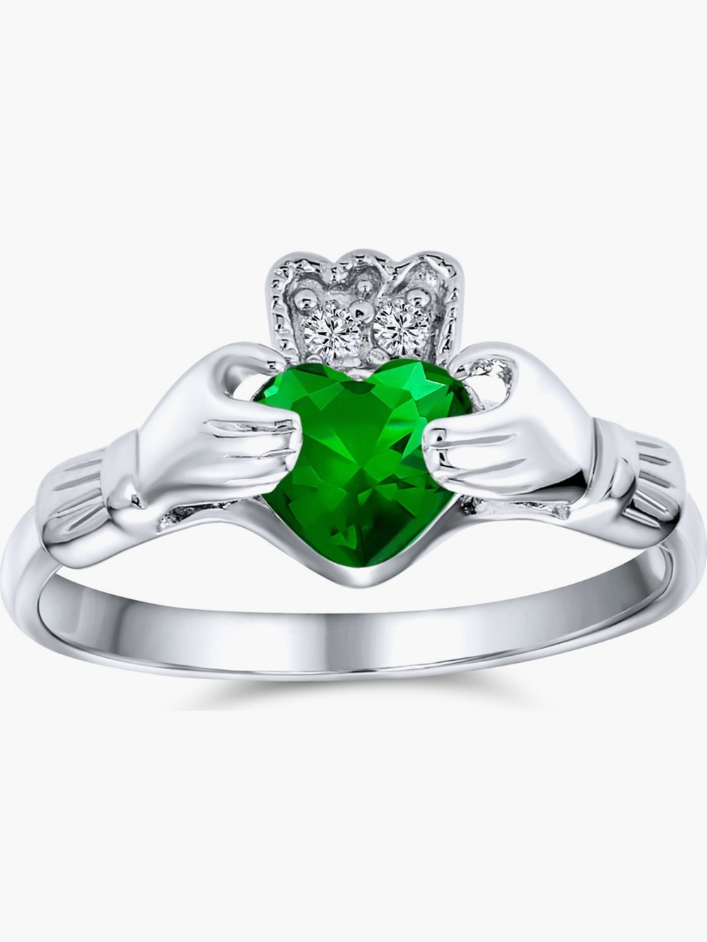 BLING JEWELRY BFF Rhodium Plated Sterling Silver CZ Irish Celtic Claddagh Ring